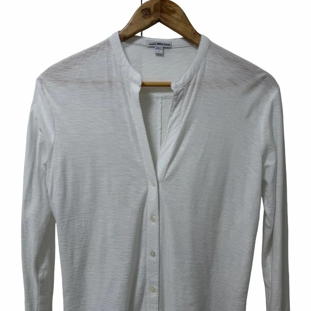 James Perse‎ Women Cotton Modal Slub L/S V Neck Button Down Shirt Size 1/S White